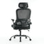 High backrest mesh office chair with 3D armrests, rotating computer task chair with adjustable 2D headrest, tilt function black - Korvel