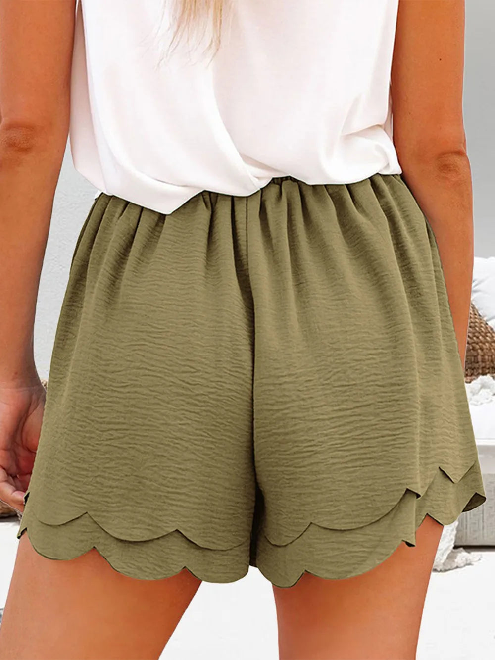 Tied Layered Scalloped Hem Shorts - Korvel