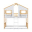 Twin over Twin House Bunk Bed with Roof , Window, Window Box, Door , with Safety Guardrails and Ladder, Natural/White - Korvel