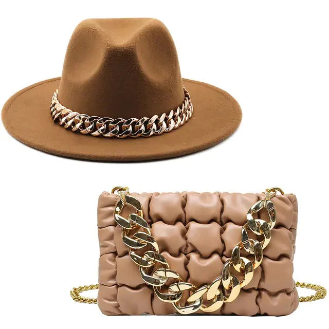 Sombrero Fedora de Lujo con Cadena Dorada para Mujeres