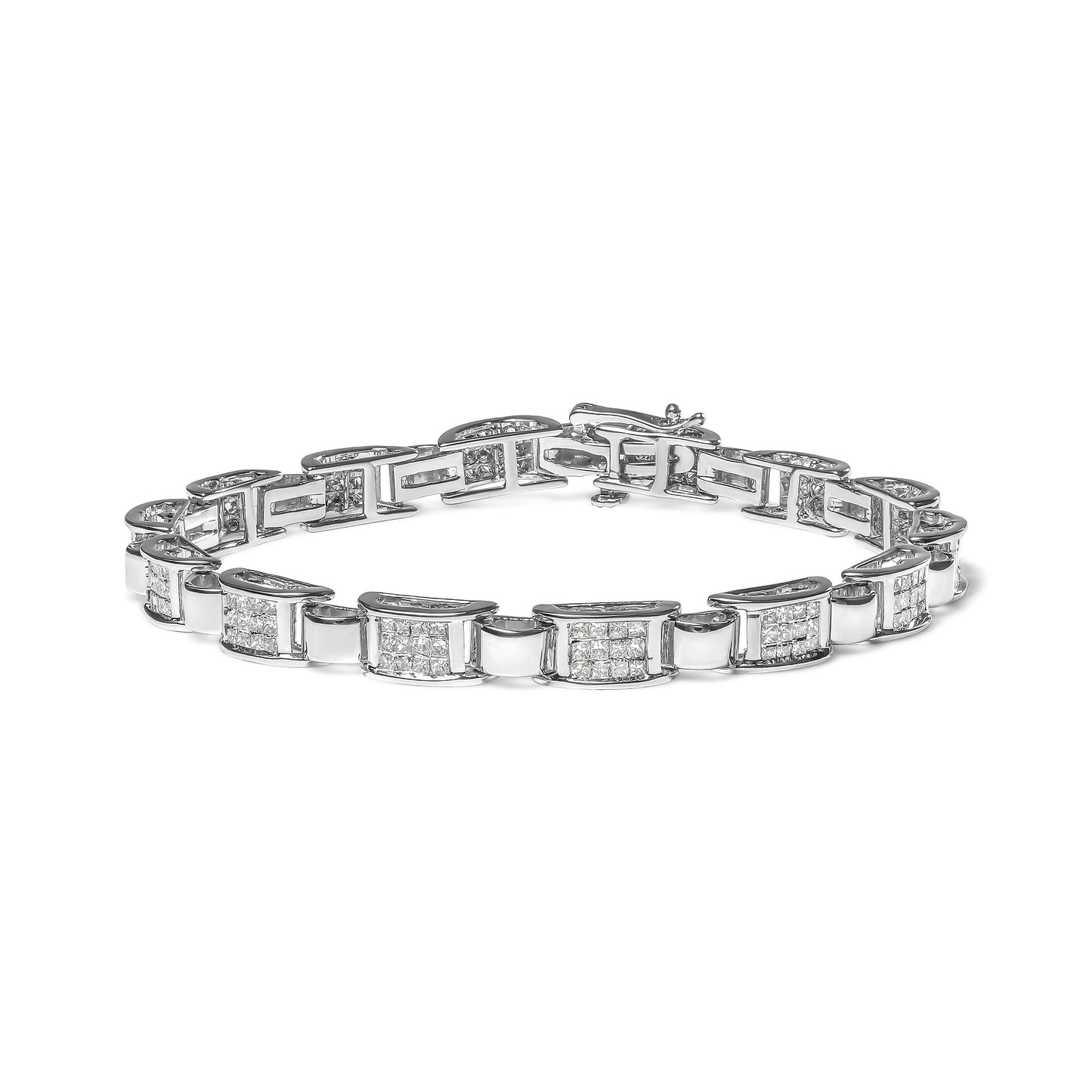 Pulsera de Enlace de Diamantes Princesa Invisible de Oro Blanco de 14K - 2.00 Cttw