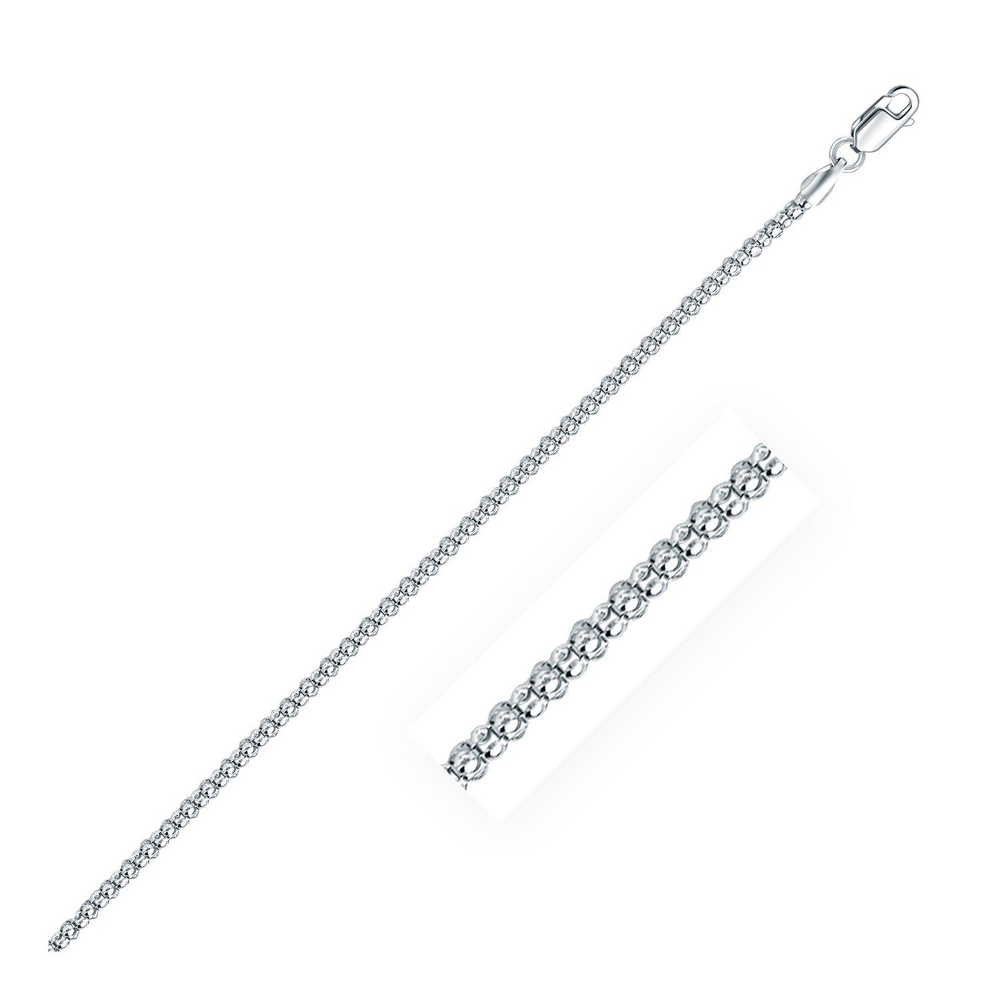 Chaîne en argent sterling 2,5 mm plaquée rhodium style popcorn