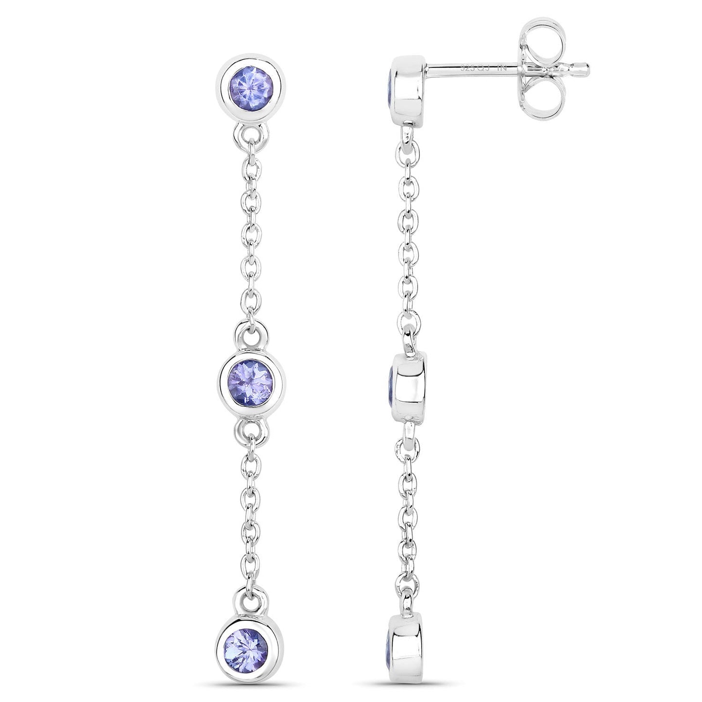 0.60 Carat Genuine Tanzanite Sterling Silver Earrings