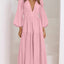 Elegant Lightweight Deep V-Neck Balloon Sleeve Maxi Dress