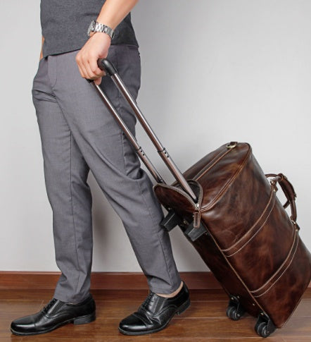 Premium Large Capacity Cowhide Trolley Travel Bag