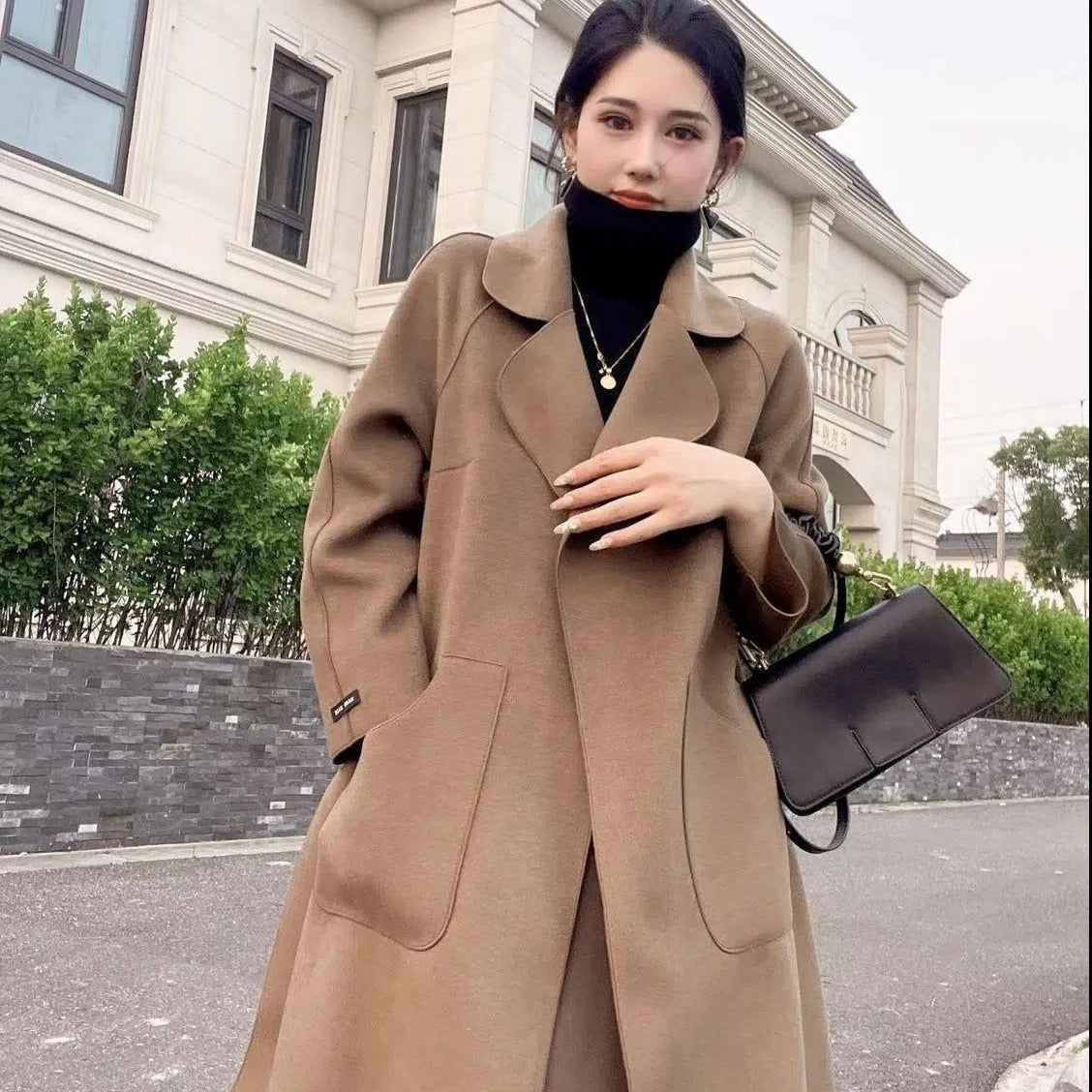 Abrigo de Cashmere Doble Cara de Longitud Media para Mujeres