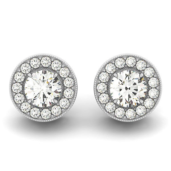 Boucles d'oreilles Halo en Diamant Rond en Or Blanc 14k