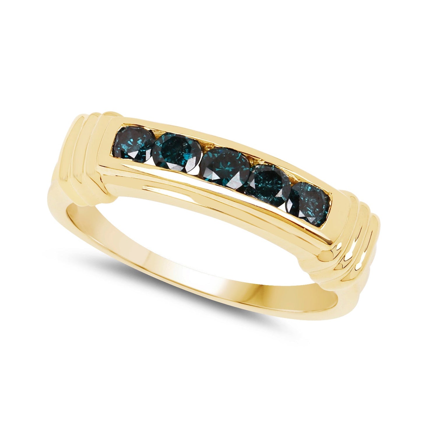 14K Yellow Gold Plated Blue Diamond Sterling Silver Engagement Ring