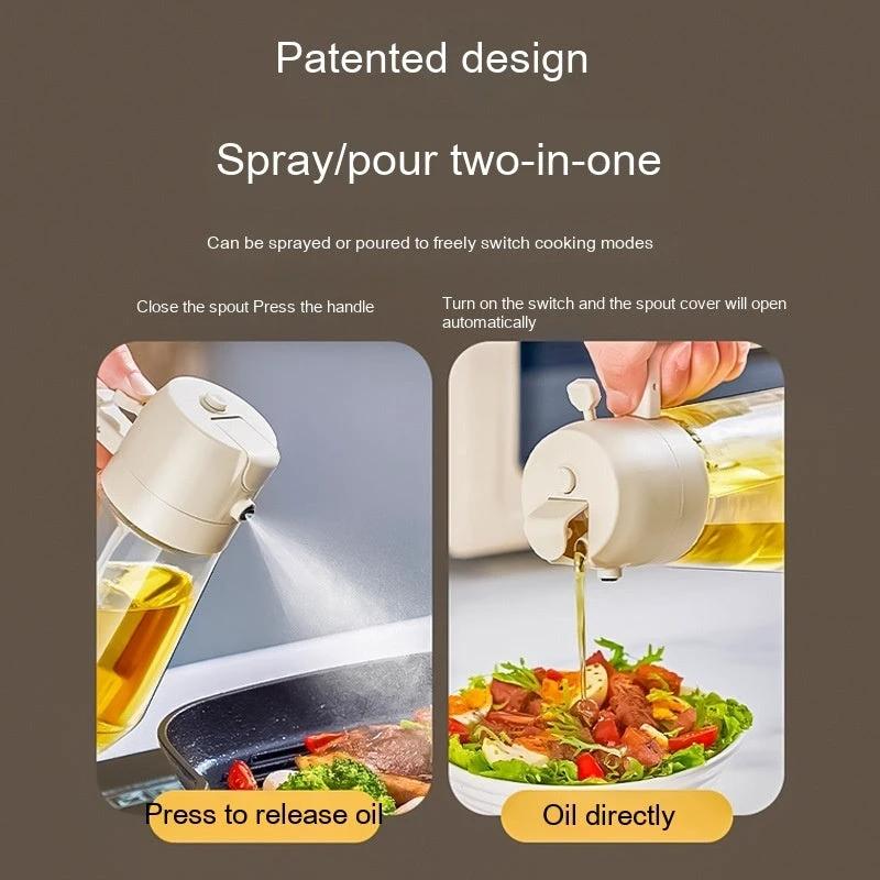 Distributeur de vaporisateur d'huile d'olive 470ML - Bouteille en verre 2-en-1 pour la cuisine