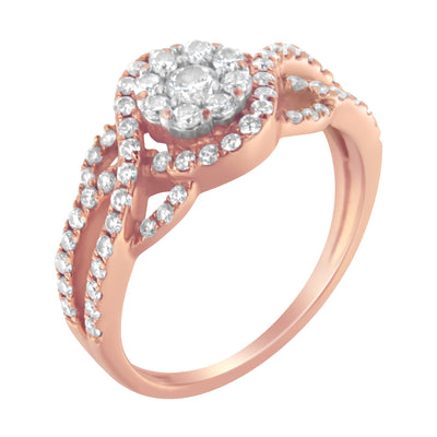 Bague cocktail en diamant floral en or rose 10K - Taille 7