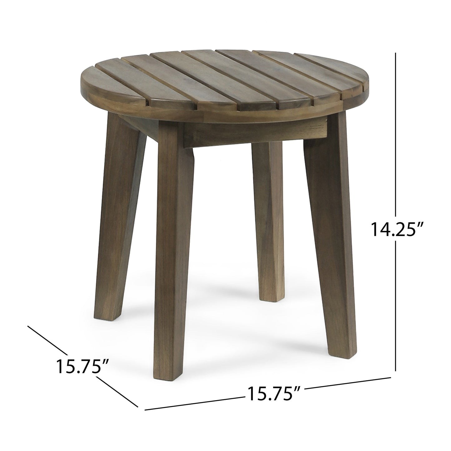 Outdoor 16" Acacia Wood Side Table, Gray Finish - Korvel