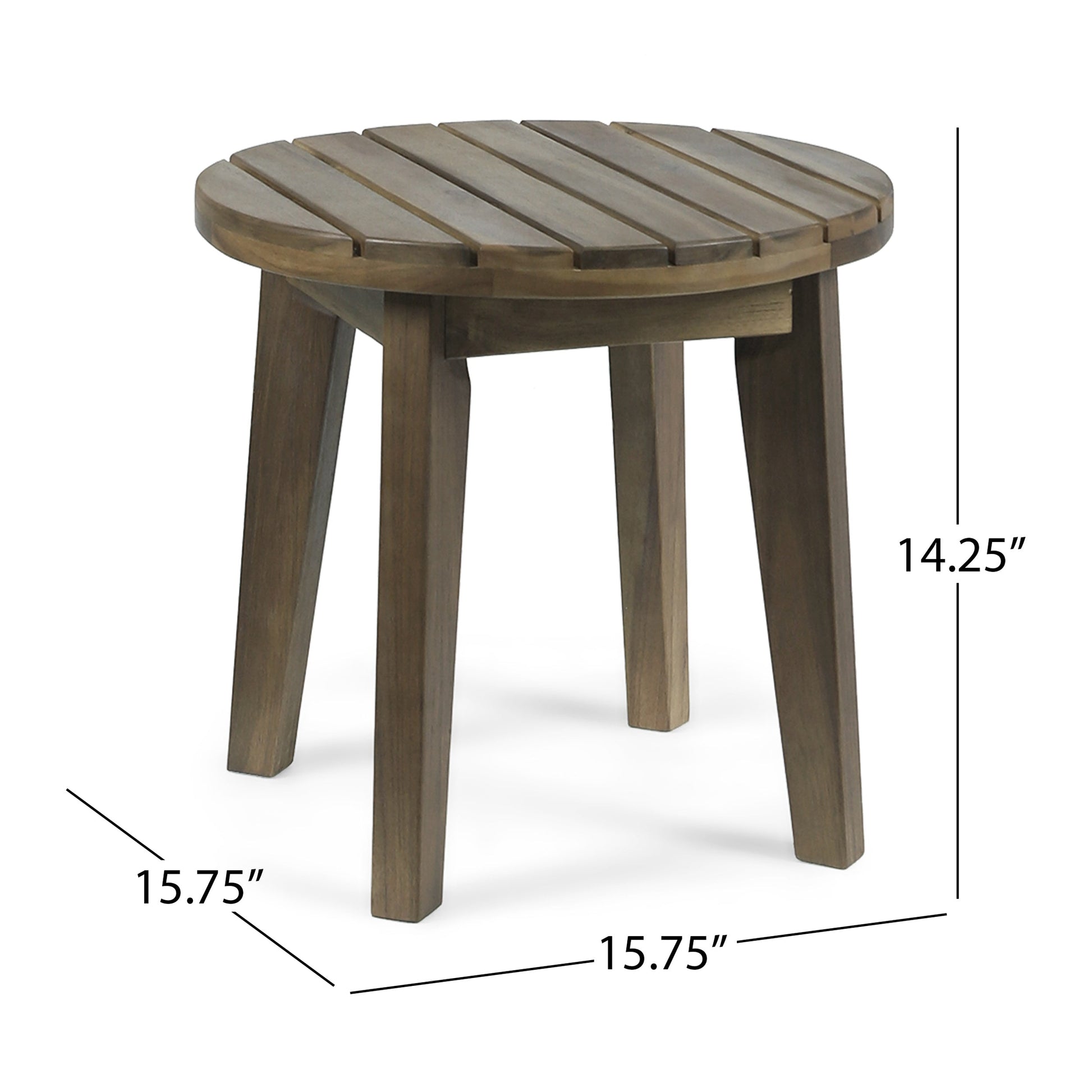 Outdoor 16" Acacia Wood Side Table, Gray Finish - Korvel