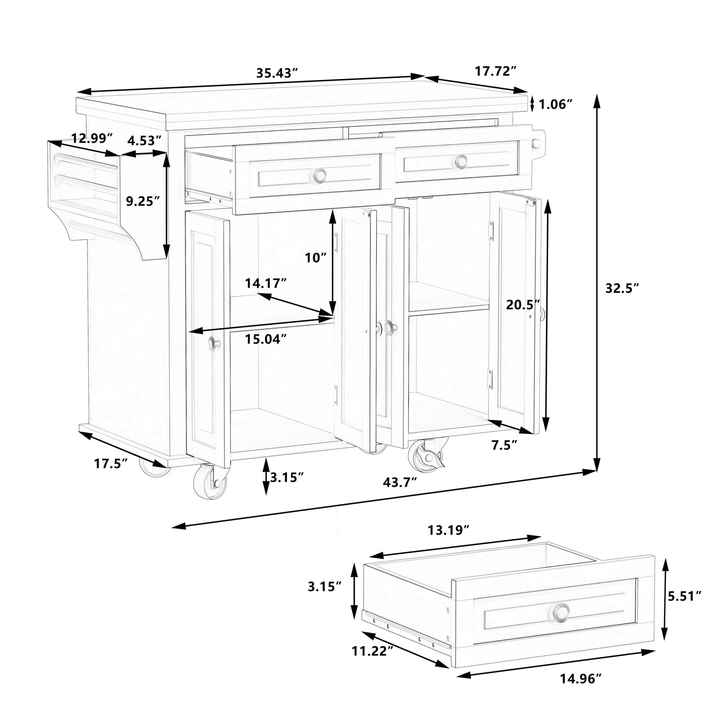 Elegant Kitchen Island Cart with Storage and Locking Wheels