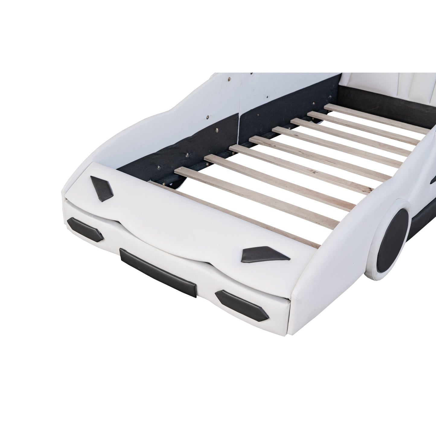 Twin Size Race Car Platform Bed with Wheels - White