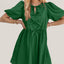 Elegant Ruched Puff Sleeve Mini Dress with Bow Detail
