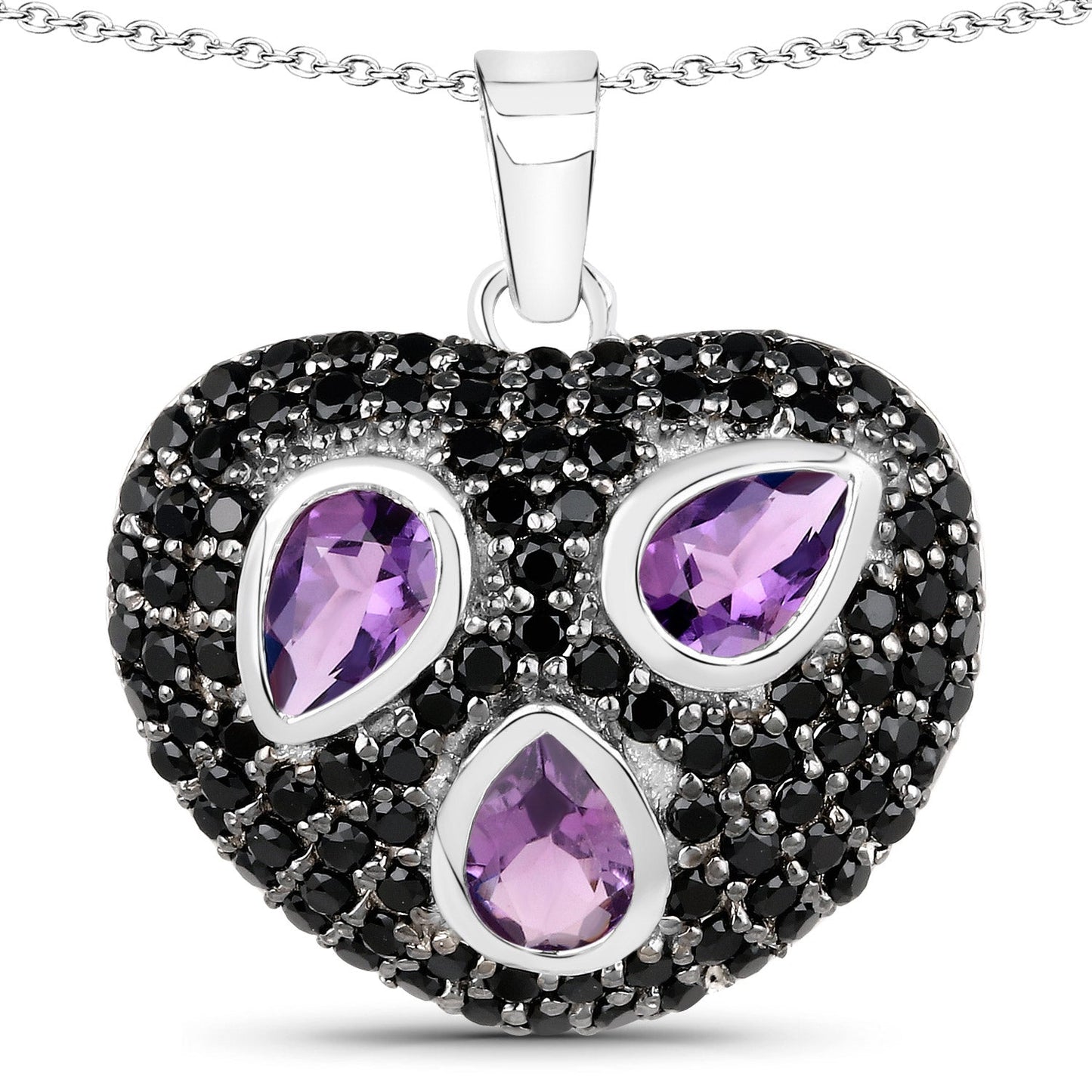 3.19 Carat Genuine Amethyst and Black Spinel Pendant in Sterling Silver