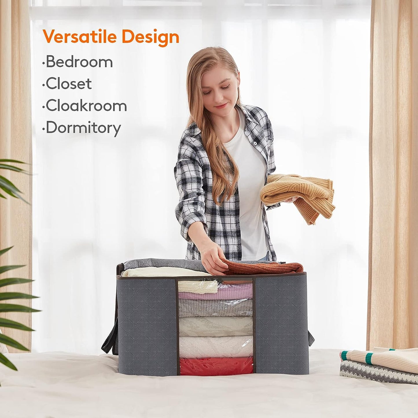 Ensemble de sacs de rangement pour vêtements grande capacité - 3 pièces, 90L, gris
