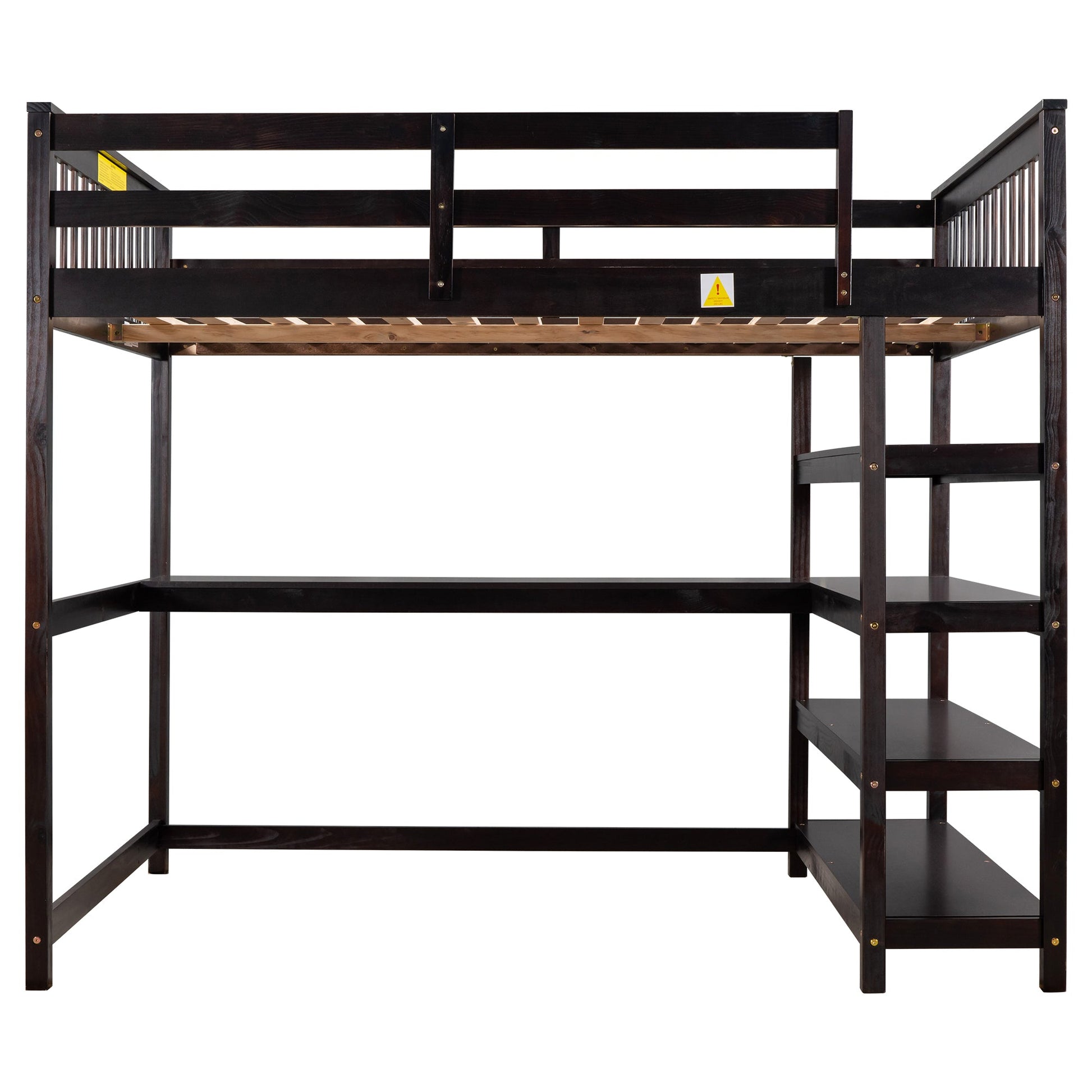Full Size Loft Bed with Storage Shelves and Under-bed Desk  Espresso - Korvel