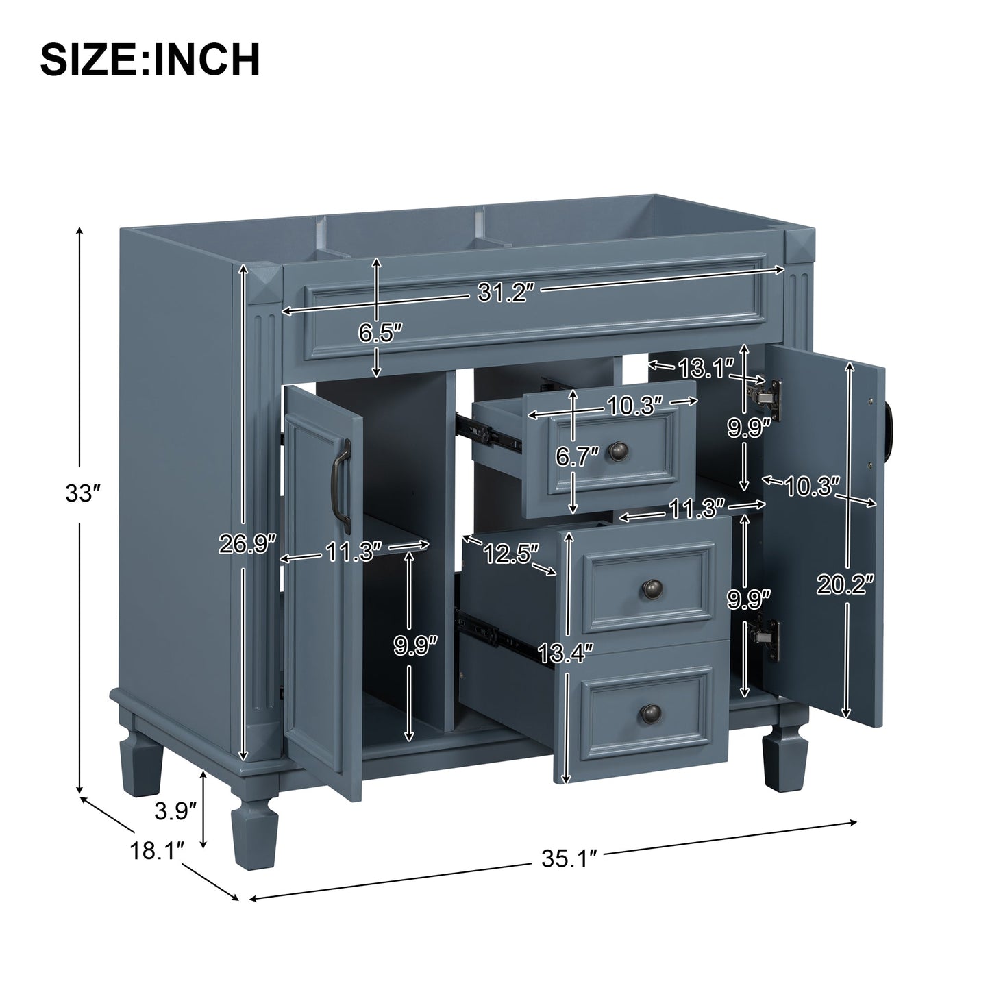 36'' Modern Bathroom Vanity - Cabinet Only with Soft Closing Doors