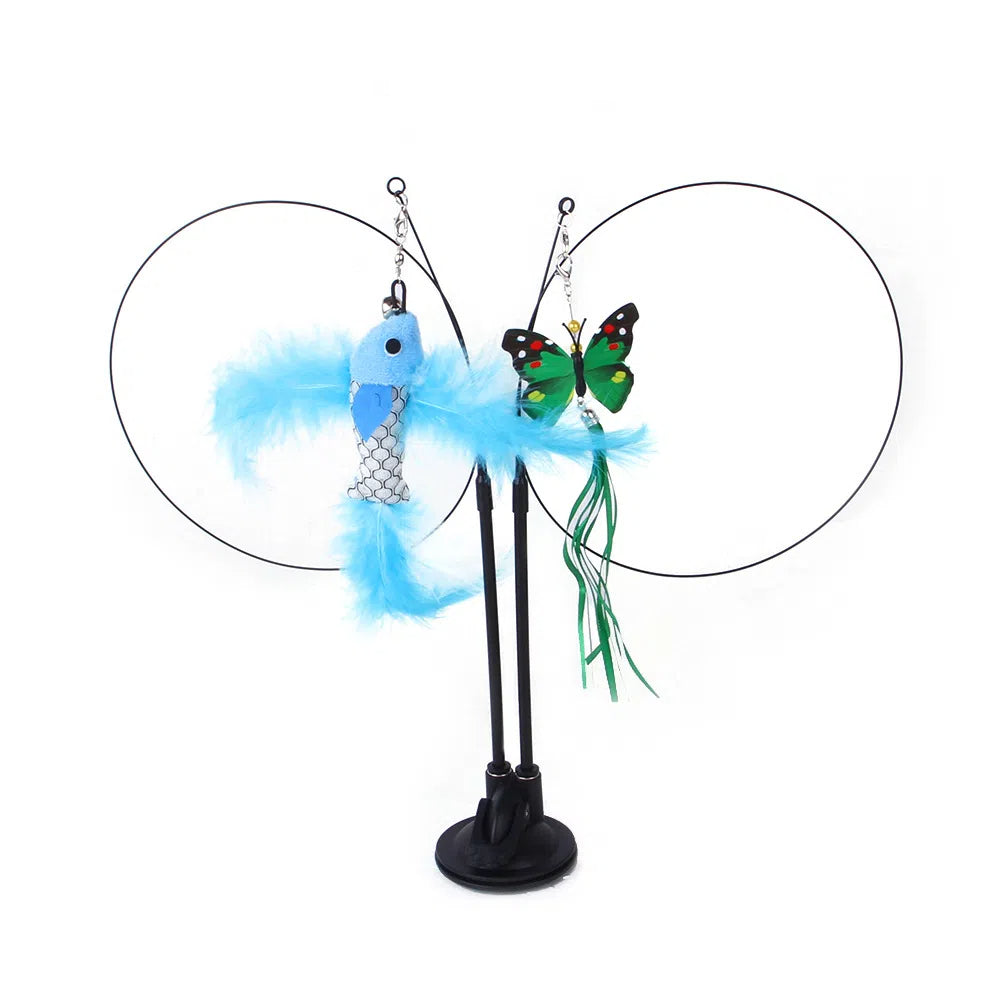 Suction cup cat toy stick that can be attached and held with steel wire multi head interchangeable cat toy and pet supplies - Korvel