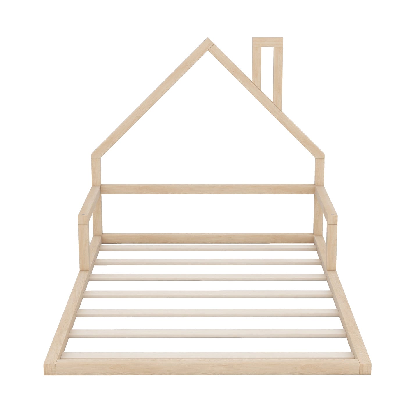Full Size Wood Floor Bed with House-shaped Headboard  Natural - Korvel