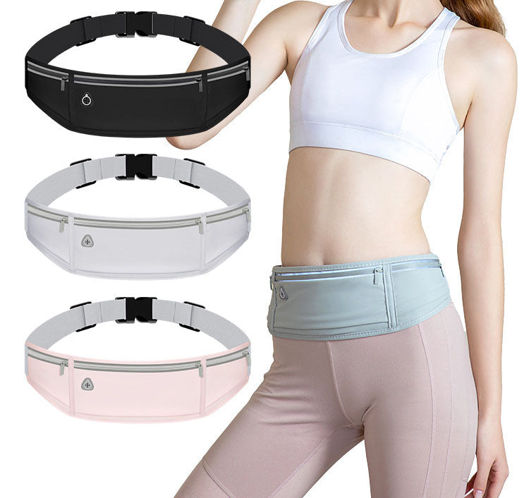 Running waist bag, sports bag, mobile phone storage, three pockets, lightweight, close fitting, non shaking, outdoor fitness, me - Korvel