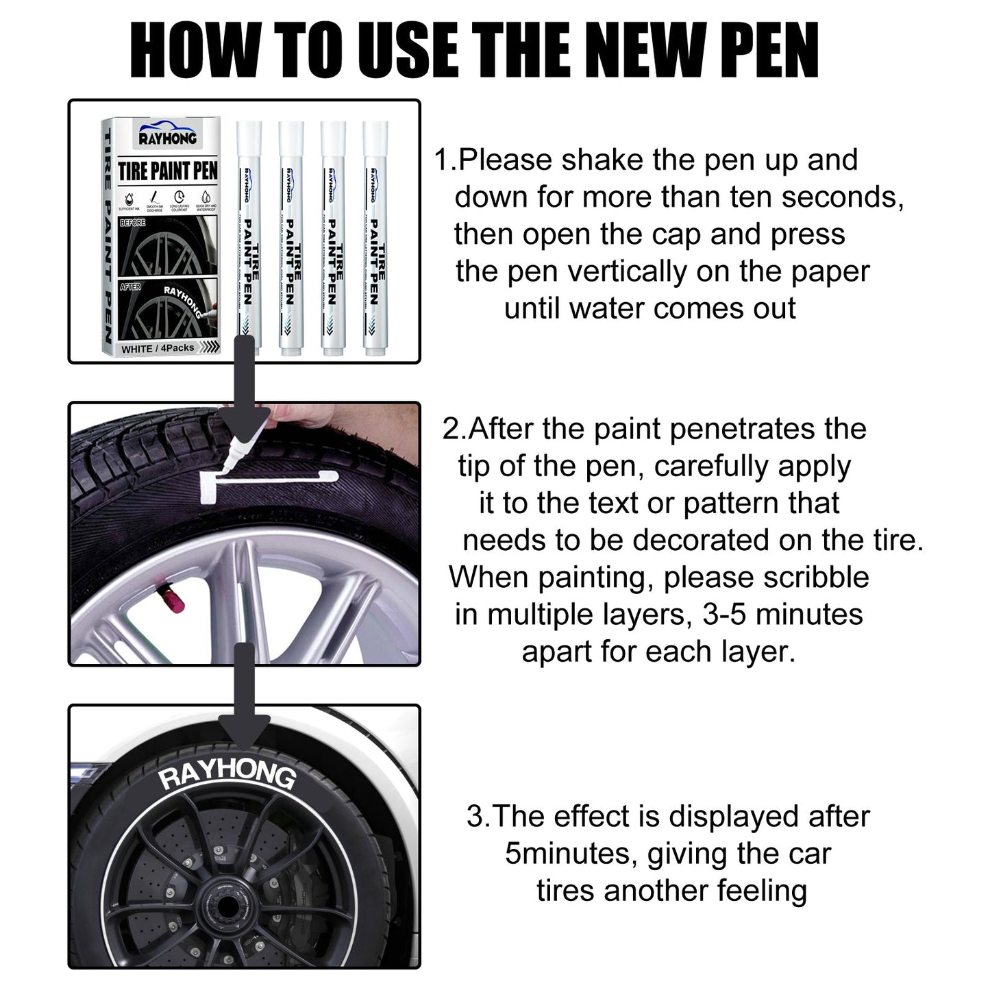 Tire Paint Pen, Car Tire Letter Pen Decorative Modification Supplies Graffiti Tracing Birthmark Pen - Korvel