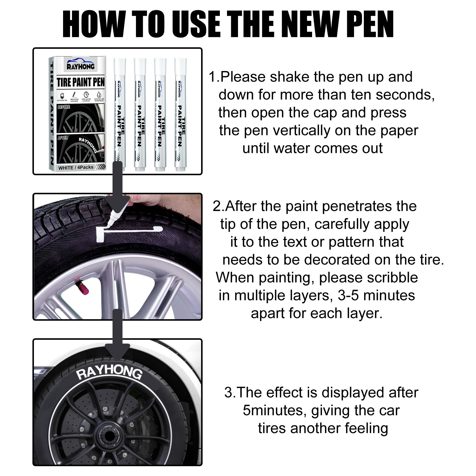 Tire Paint Pen, Car Tire Letter Pen Decorative Modification Supplies Graffiti Tracing Birthmark Pen - Korvel