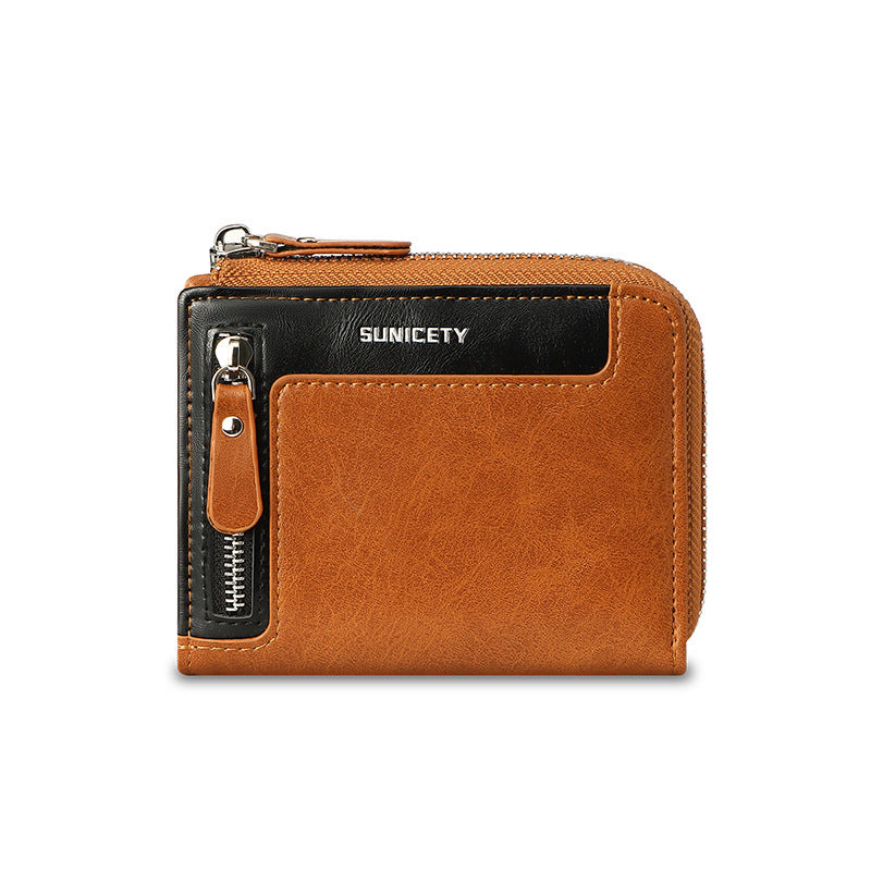 Wallet Men's Fashionable Leather Zipper Leather Bag RFID Multi Card Function ID Card Bag - Korvel