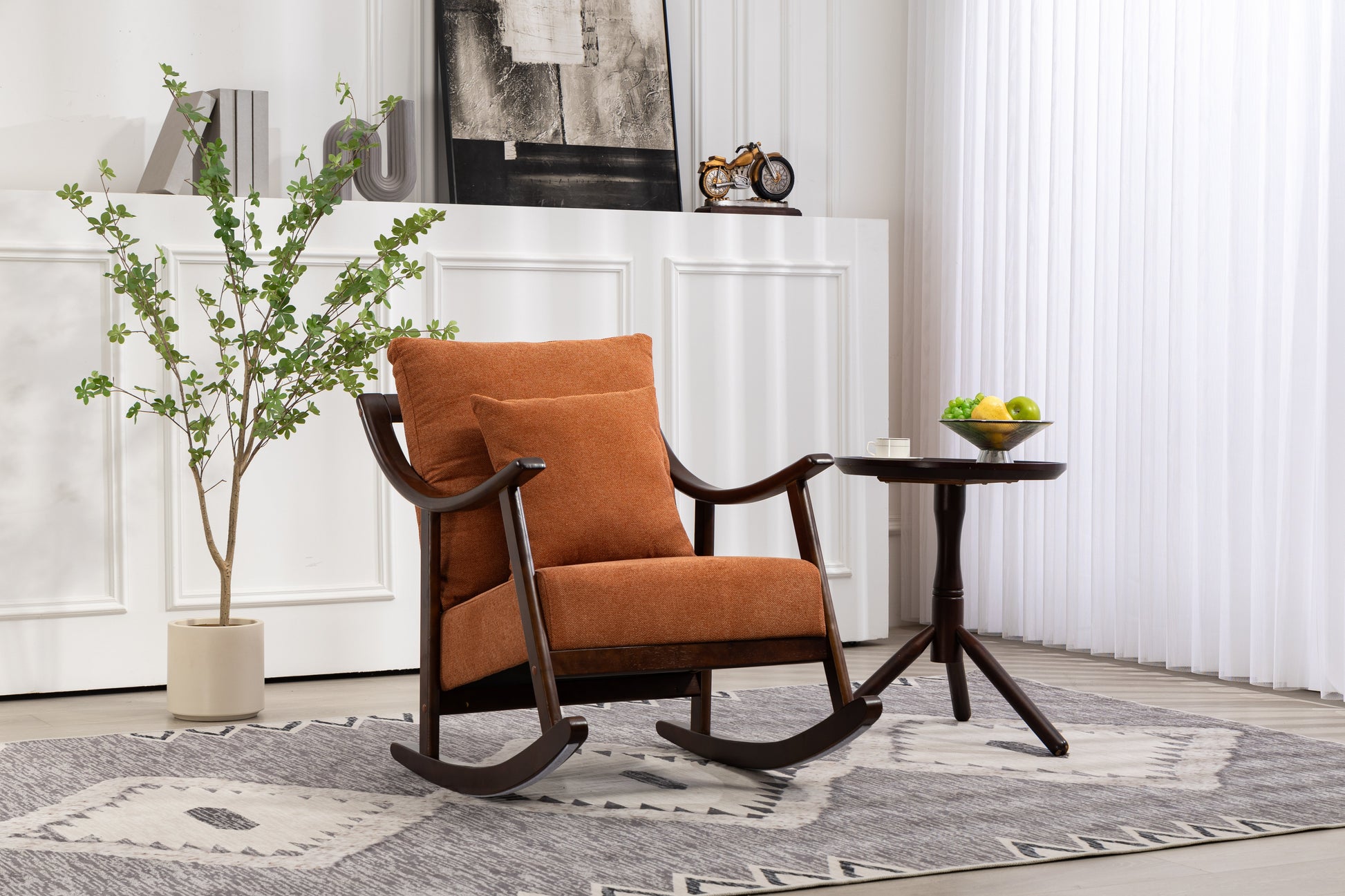 woven fabric Mid Century Modern Accent Chairs Comfy Upholstered Glider Arm Chair with Solid Wood for Living Room Bedroom Balcony - Korvel