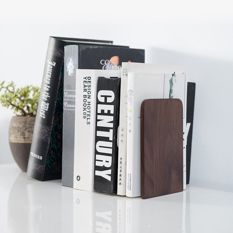 Solid beech wood book end natural wood walnut bookend home storage bookshelf decor bookstop natural wood crafts - Korvel