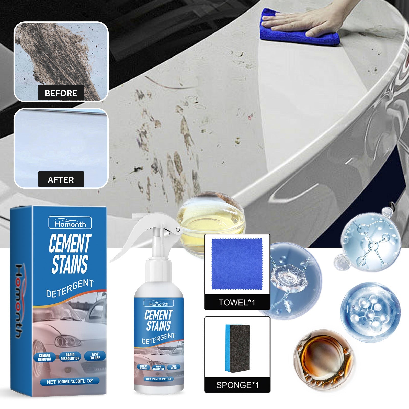Cement Stains Detergent, Car Paint Concrete Spot Removal Stubborn Mud Cleaning - Korvel