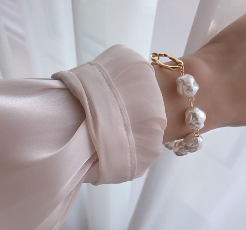 Handmade Imitation Pearl Gold Link Chain Bracelet