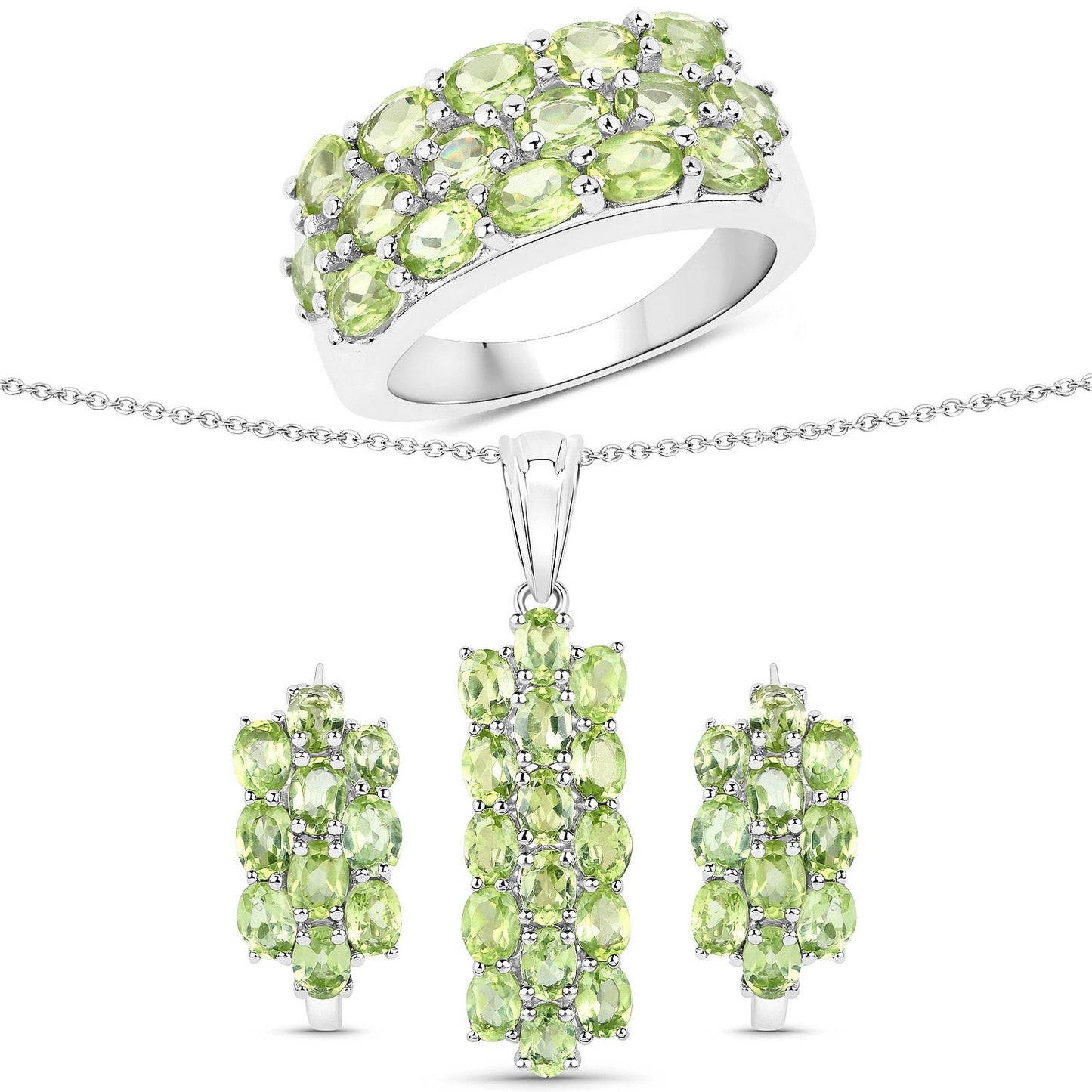 Ensemble de bijoux en argent sterling .925 avec péridot véritable de 8,84 carats