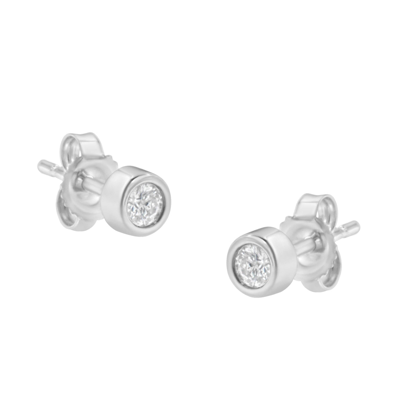 10K White Gold Diamond Bezel-Set Stud Earrings