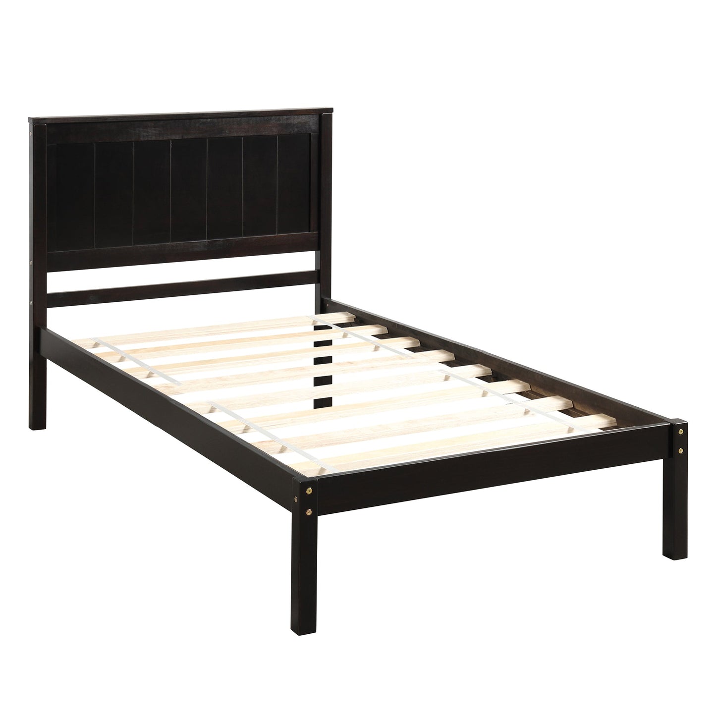 Espresso Twin Platform Bed Frame with Headboard