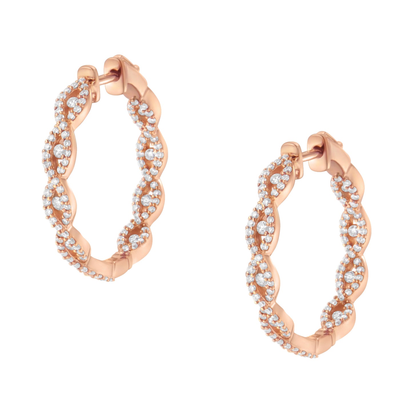 Pendientes de aro de diamantes de oro rosa de 10 quilates con cierre de palanca