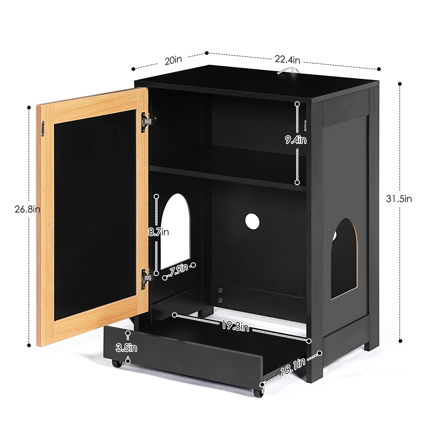 Elegant Cat Litter Box Enclosure with Sisal Door - Black