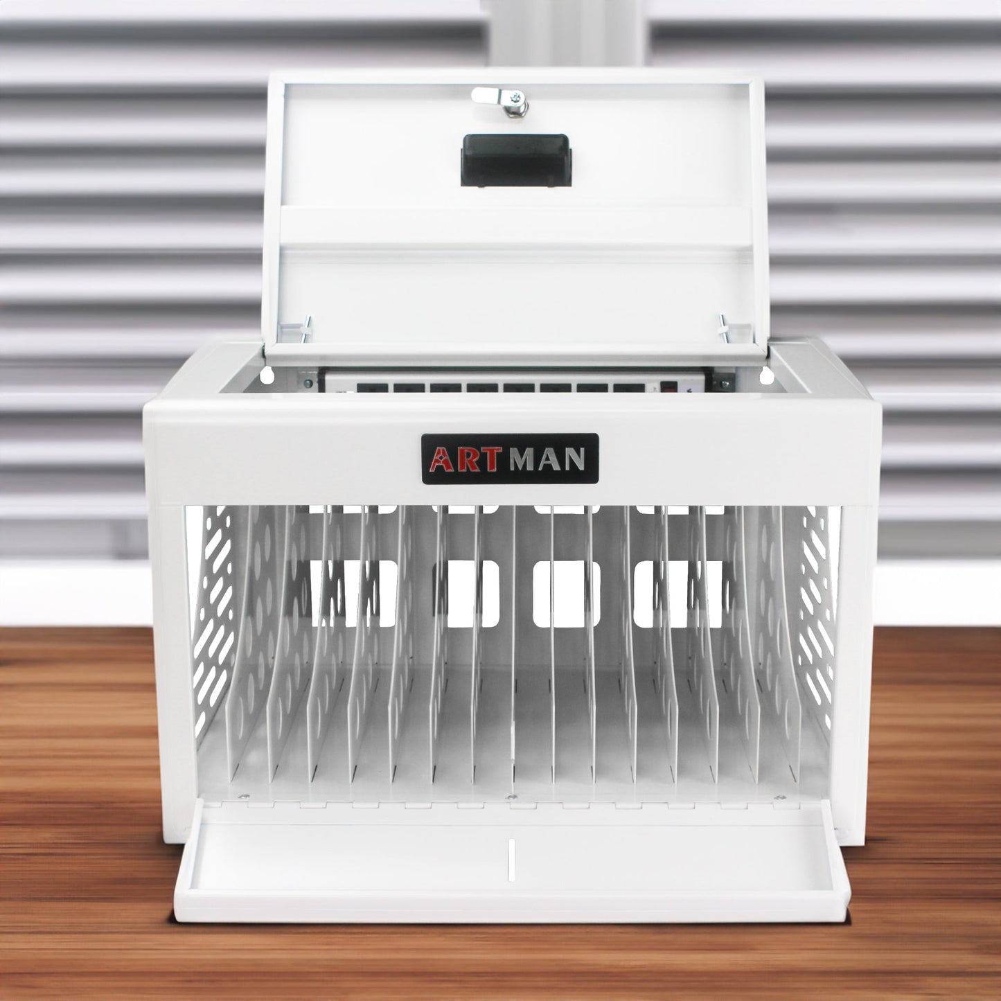 16 Bay Locking Charging Cabinet for Laptops and Chromebooks - White