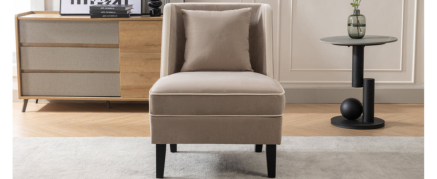 Velvet Upholstered Accent Chair with Cream Piping, Tan and Cream - Korvel