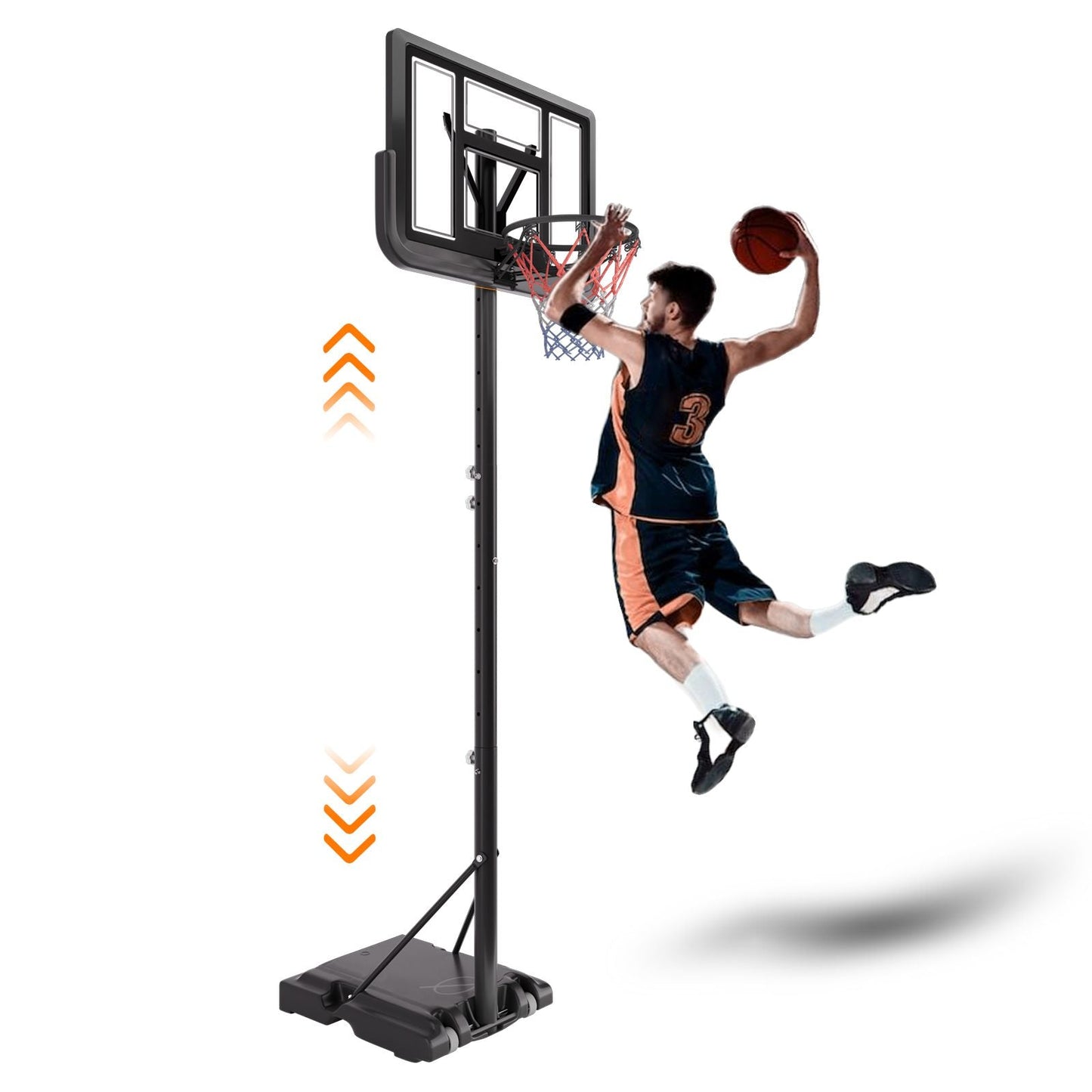 Basketball Hoop Basketball System 4.76-10ft Height Adjustable with 4 Basketball, Net Pocket, Inflator Set - Korvel