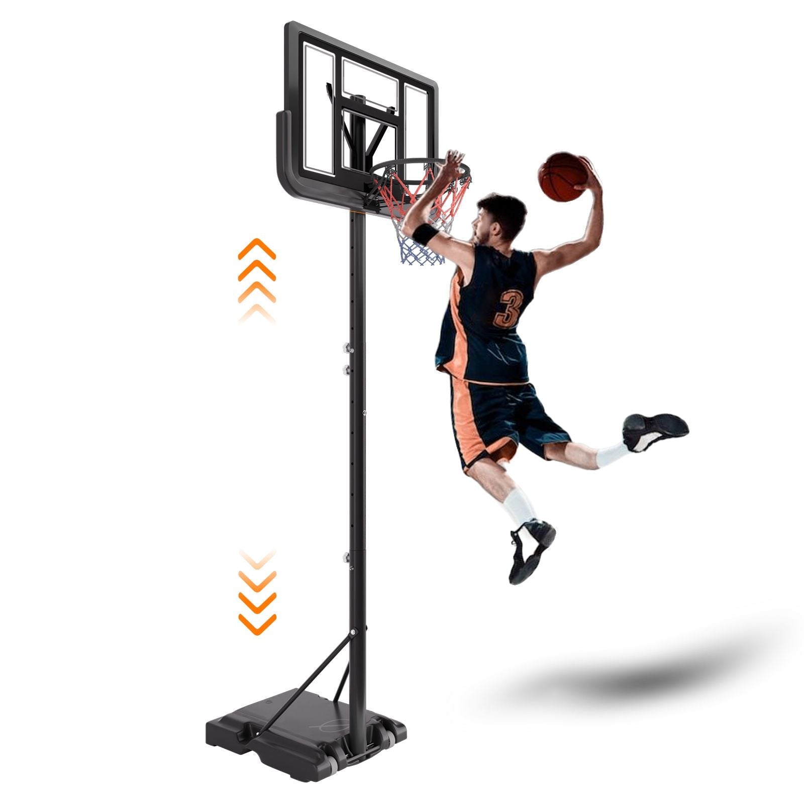 Basketball Hoop Basketball System 4.76-10ft Height Adjustable with 4 Basketball, Net Pocket, Inflator Set - Korvel