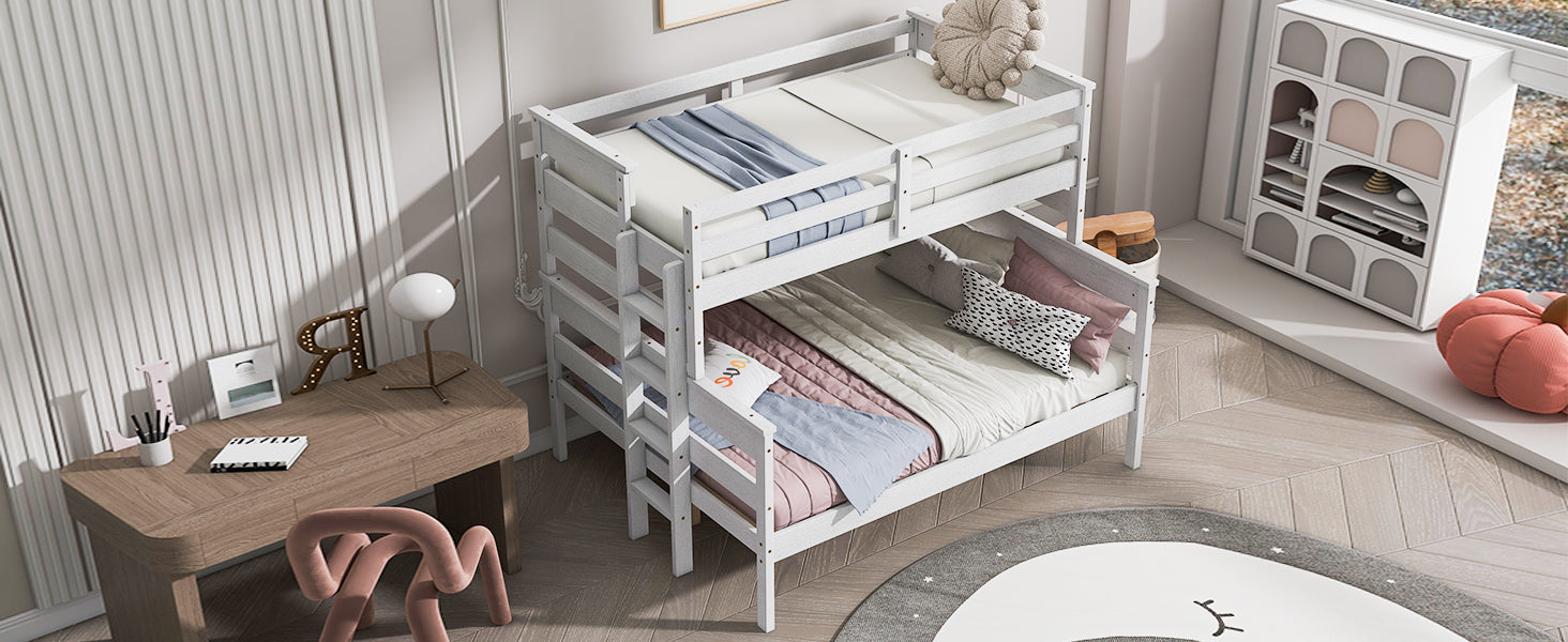 Wood Twin over Full Bunk Bed with Ladder White - Korvel