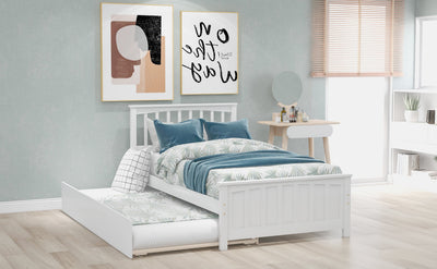 Twin size Platform Bed with Trundle White - Korvel