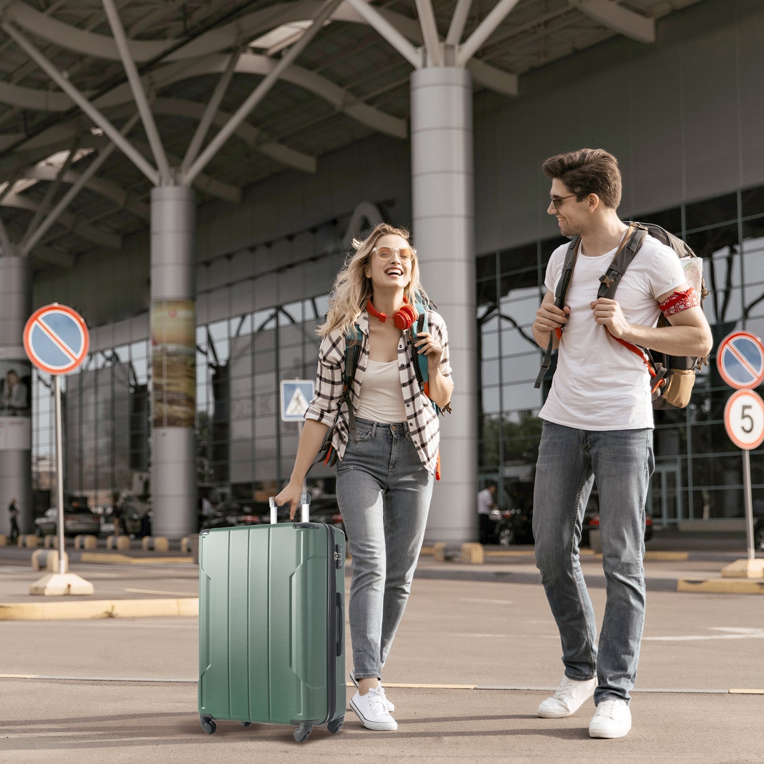Hardshell Luggage Spinner Suitcase with TSA Lock Lightweight Expandable 28'' (Single Luggage) Green + ABS + 28 Inch - Korvel