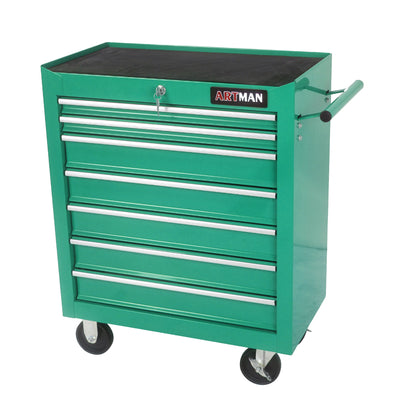 7 DRAWERS MULTIFUNCTIONAL TOOL CART WITH WHEELS-GREEN - Korvel