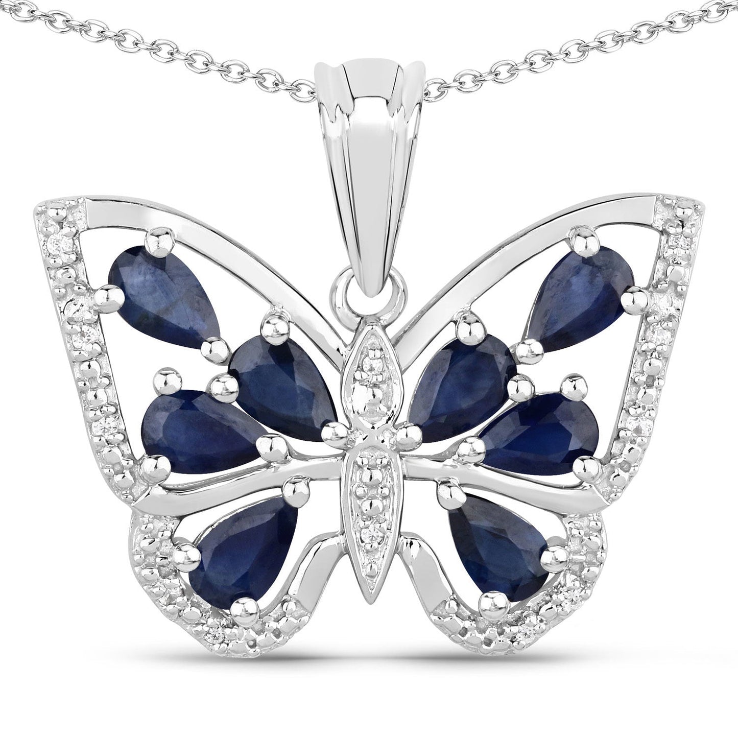 Pendentif en saphir bleu véritable de 1,67 carat et zircon blanc en argent sterling
