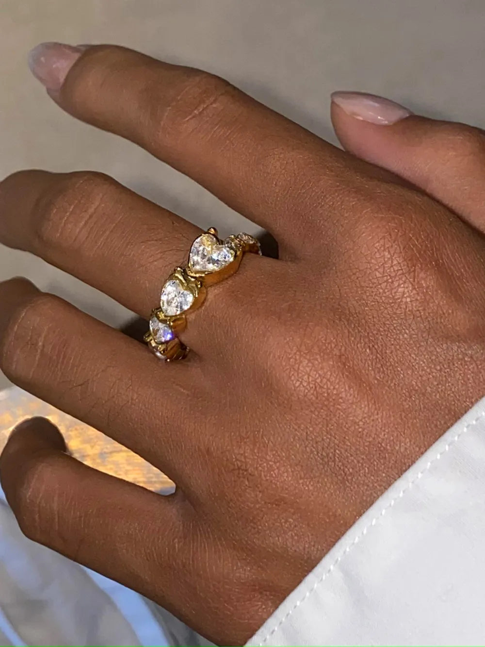 Elegant Stainless Steel Heart Rhinestone Ring