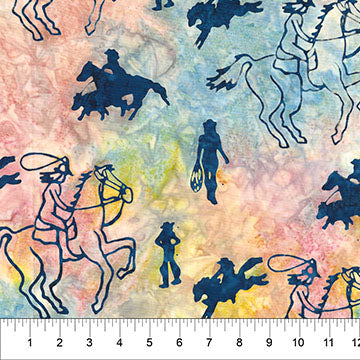 Tela de Algodón Azul Acero Collage Saddle Up - 43"/44" Por Yarda