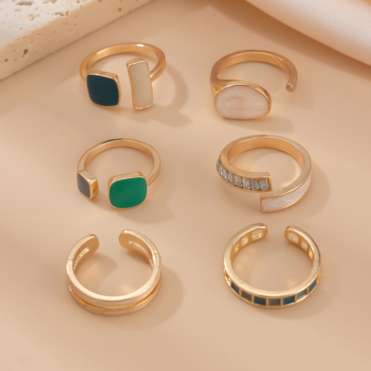 French Retro Irregular Alloy Ring Set - Light Luxury Geometric Design